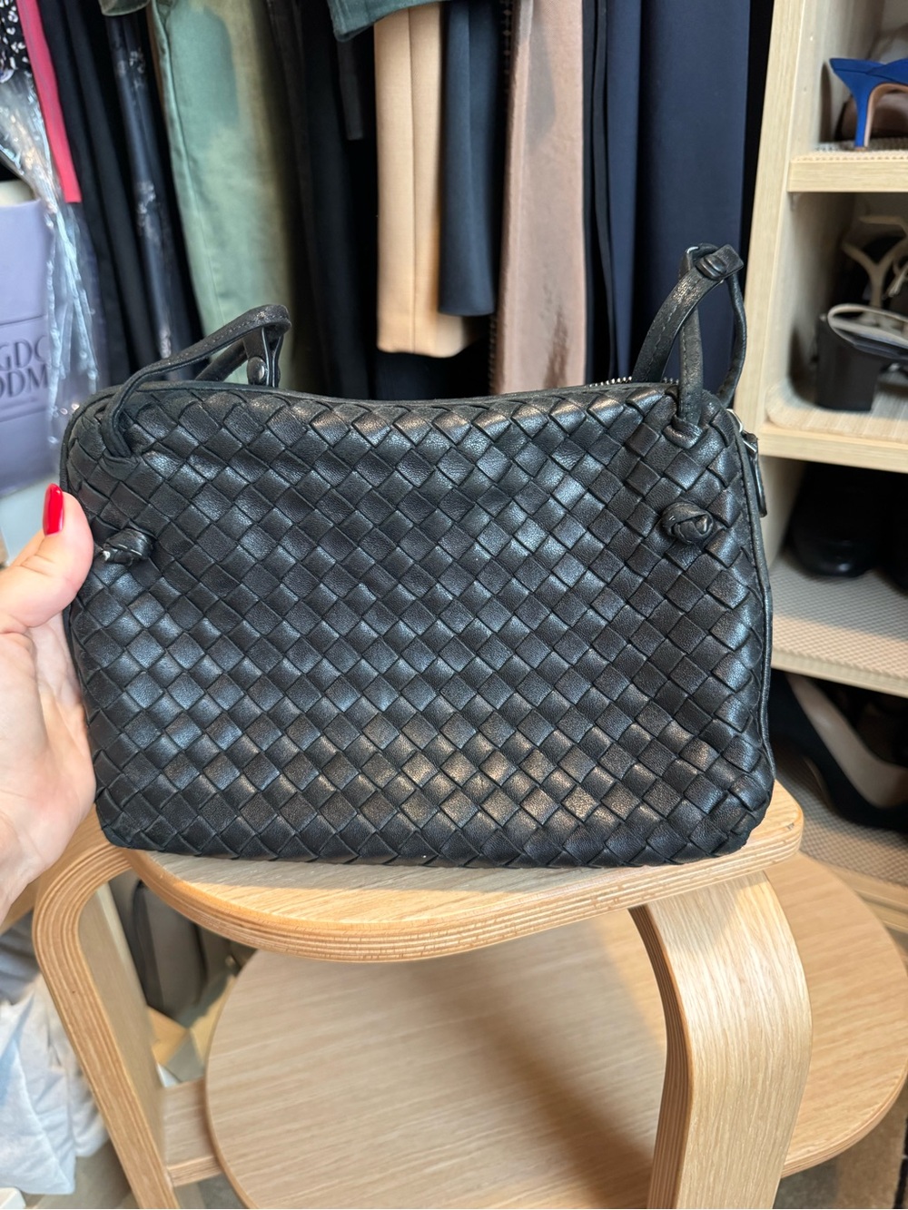 Bottega Veneta Black Intrecciato Woven Leather Crossbody